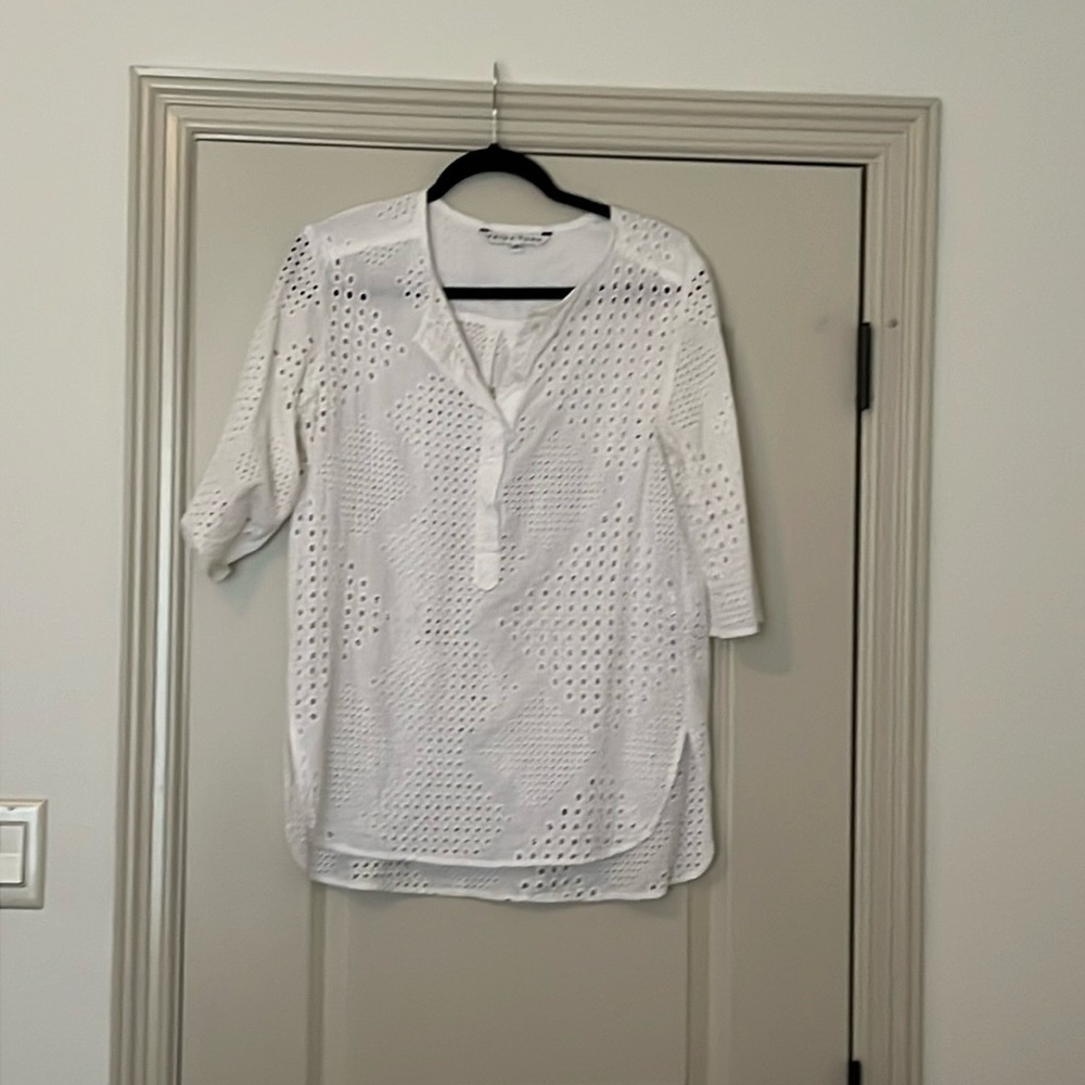 White eyelet short sleeve top